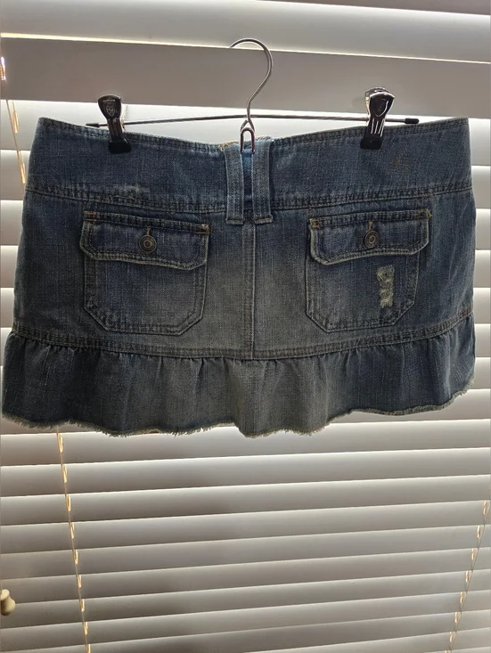 Hydraulic Denim Ruffle Mini Skirt - Blue Size 11/12 - Picture 2 of 7